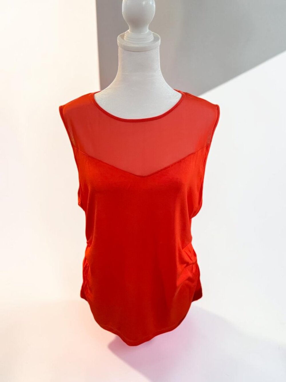 Anne Klein Orange Sleeveless Blouse w/Side Rouching and V Neck Illusion Size XL